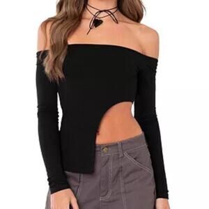 Edikted Asymmetric Off Shoulder Top - Black Size L